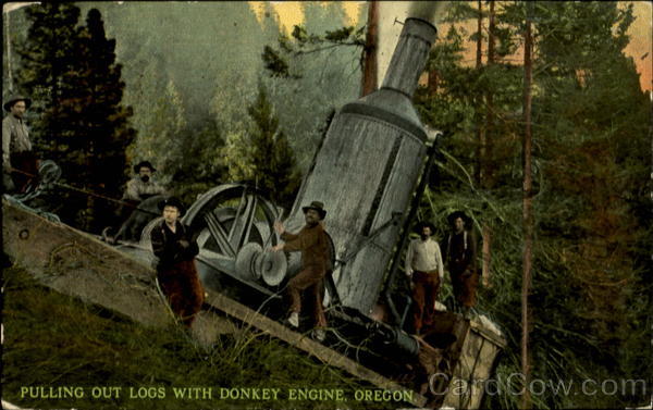 Pulling out logs with donkey engine Astoria Oregon