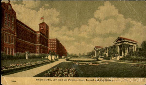 Sunken Garden, Lily Pond and Pergola at Sears, Roebuck and Co., Chicago Illinois