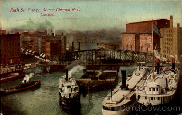 Rush St. Bridge, Across Chicago River Illinois