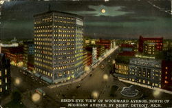 Bird's Eye view of Woodward Avenue, north of Michigan Avenue, by Night Postcard