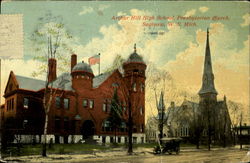 Arthur Hill High School, Presbyterian Church, Saginaw, W.S. Mich Postcard