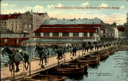 French Cavalry Crossing the Marne on Pontoon Bridge River Marne, France Postcard Postcard