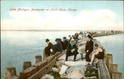 Lake Michigan, Breakwater on North Shore, Chicago Postcard