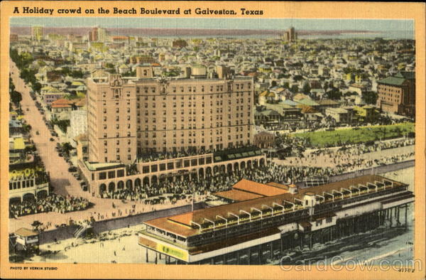 A Holiday crowd on the Beach Boulevard Galveston Texas