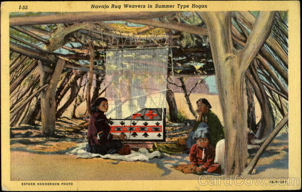 Navajo Rug Weavers in Summer Type Hogan Arizona