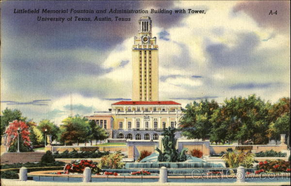 Littlefield Memorial Fountain and Administration Building with Tower, University of Texas Austin