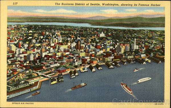 The Business District of Seattle, Washington, showing its famous harbor