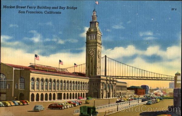 Market Street Ferry Building and Bay Bridge San Francisco California