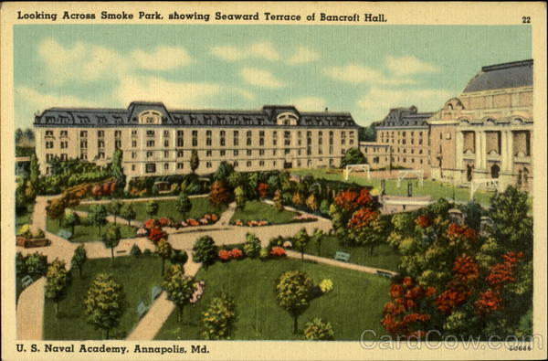 Looking across Smoke Park, showing Seaward Terrace of Bancroft Hall Annapolis Maryland