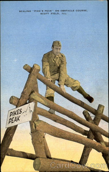 Scaling Pike's peak on obstacle course Scott Field Illinois