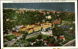 Aerial view showing ocean and Palm Beach Hotel Florida Postcard Postcard