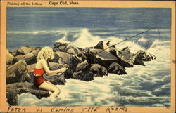 Fishing off the Jetties Cape Cod, Mass Postcard