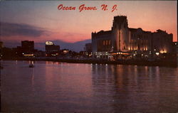 Lights of Asbury Park on Wesley Lake Postcard