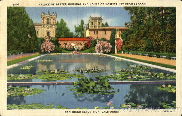 Palace of Better Housing and House of Hospitality from Lagoon San Diego California