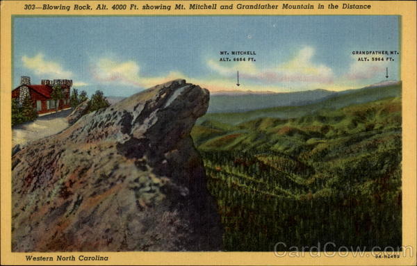 Blowing Rock, Alt. 4000 Ft. showing Mt. Mitchell and Grandfather Mountain in the Distance North Carolina