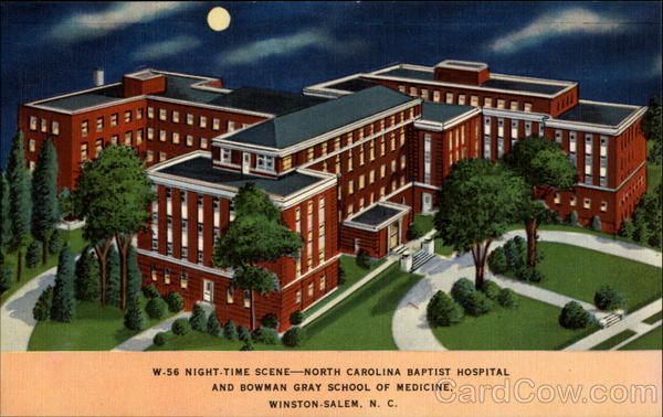 Night-time scene - North Carolina Baptist Hospital and Bowman Gray School of Medicine Winston-Salem