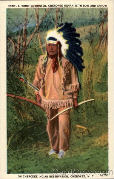A Primitive Hunter. Cherokee Indian With Bow and Arrow North Carolina