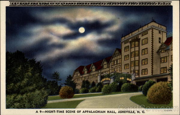 Night-Time Scene of Appalachian Hall, Asheville, N.C North Carolina
