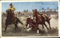 Bulldogging a Steer Rodeos Postcard Postcard