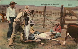 Branding time on the Ranch Cowboy Western Postcard Postcard