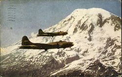 C111 Twin Fortresses Over Mount Rainier Washington Postcard Postcard