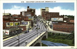 Main Street Looking East, Greenville, S. C Postcard