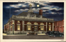 U. S. Post Office at Night Greenwood, SC Postcard Postcard