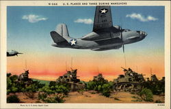 N-666 U.S. Planes and Tanks During Maneuvers Postcard