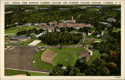 Aerial View Showing Clemson College and Clemson College Stadium Postcard