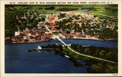 Airplane View of Main Business Section and River Front Postcard