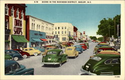 Scene in the Business District, Shelby, N.C Postcard