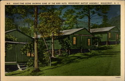 Night-Time Scene showing some of the bird huts, Ridgecrest Baptist Assembly Postcard