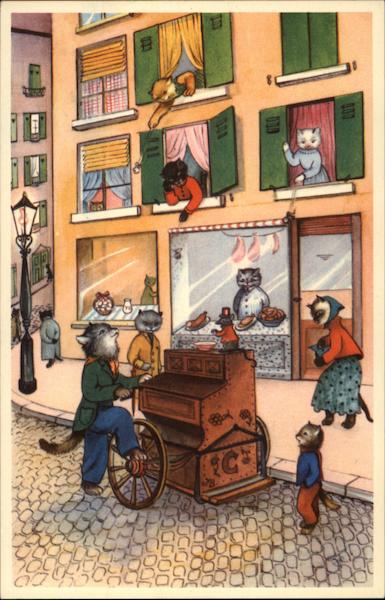 Cats Listening to Street Organ Player