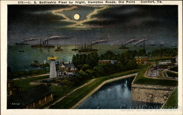U. S. Battleship Fleet By Night, Hampton Roads Old Point Comfort Virginia