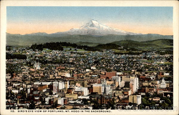 Bird's Eye View of Portland, Mt. Hood in the Background Oregon