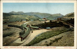 Gardiner Station, N.P. RY., Northern Entrance, Yellowstone Park Postcard