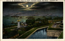 U. S. Battleship Fleet By Night, Hampton Roads Postcard