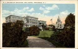 R.I College of Education, and Capitol, Providence, R. I Postcard