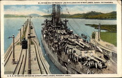 USS Wyoming Entering Miraflores Locks, Panama Canal Postcard