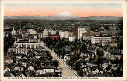 Bird's eye view of Portland, from council crest, Mt. St. Helens in distance Postcard