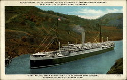 Pacific Steam Navigation Co.'s 22,000 Ton Boat "Oroya", Passing Culeberta Cut, Panama Canal Postcard