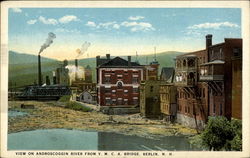 View on Androscoggin River from Y.M.C.A. Bridge Berlin, NH Postcard Postcard