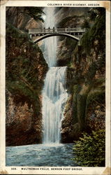 Columbia River Highway, Multnomah Falls, Benson Foot Bridge Postcard