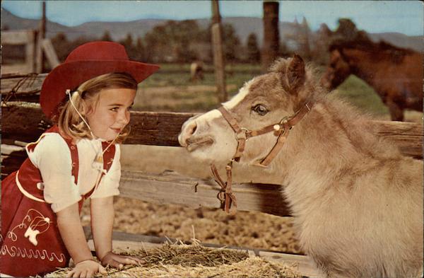 Little Girl with Horses -Greetings from Jewett City Connecticut