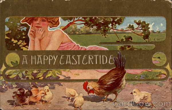 A Pink Lady Watching Over Chicks With Chicks