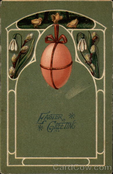 Egg hanjing by a ribbon with small chicks Eggs