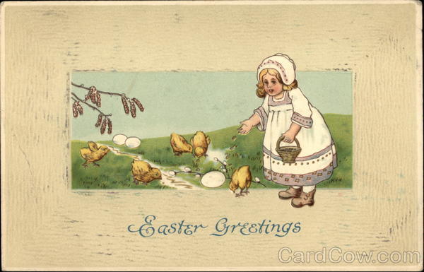 A Little Girl Feeds Yellow Chicks With Chicks