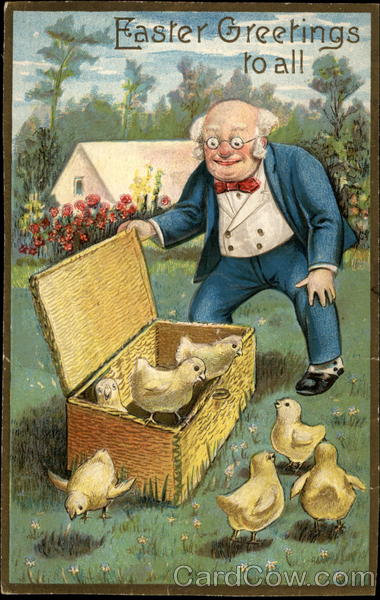 Old man with Easter chicks With Chicks