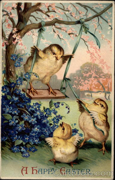 Three Chicks Playing With a Swing With Chicks
