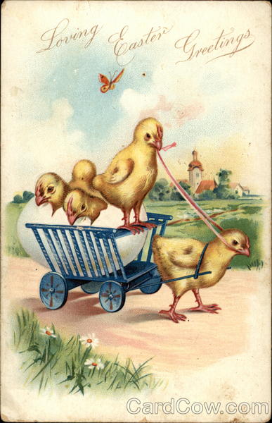 Chick pulling a wagon of chicks With Chicks